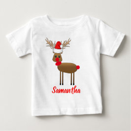 かわいい白いクリスマスレッドノーズトインデアサンタの帽子 ベビーTシャツ