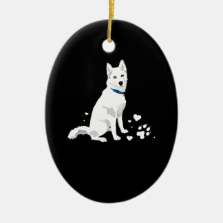 かわいい白いシベリアンハスキー-甘い白い雪の犬 セラミックオーナメント