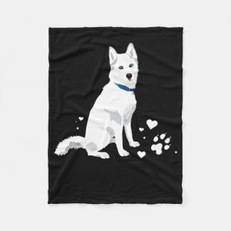 かわいい白いシベリアン・ハスキー – 甘い白い雪の犬 フリースブランケット