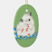 かわいい白いシリアンハムスターのアクセサリー、グリーンポルカ セラミックオーナメント (右)