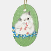 かわいい白いシリアンハムスターのアクセサリー、グリーンポルカ セラミックオーナメント (左)