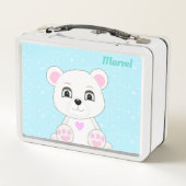 かわいい白いシロクマのライトブルーの金属ランチボー メタルランチボックス (裏面)