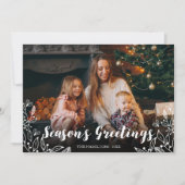 かわいい白いスクリプト冬の葉写真クリスマス 招待状 (正面)