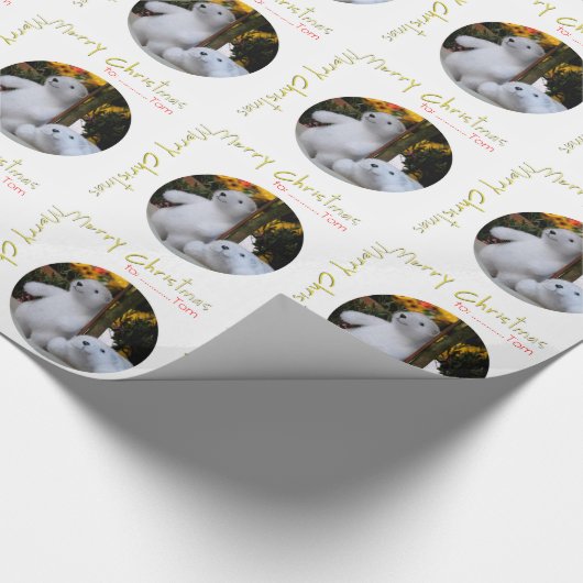 かわいい白いテディベアのクリスマスパーソナライズされたラッピング2 ラッピングペーパー (角)