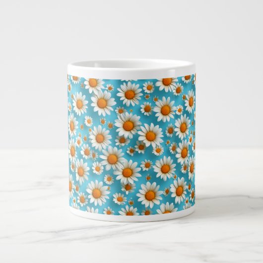 かわいい白いデイジーの花 ジャンボコーヒーマグカップ (正面)