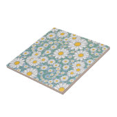 かわいい白いデイジーオンダスティティール（緑がかった色）ブルーグリーン タイル (側面)