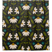 かわいい白いデイジー模様 シャワーカーテン (正面)