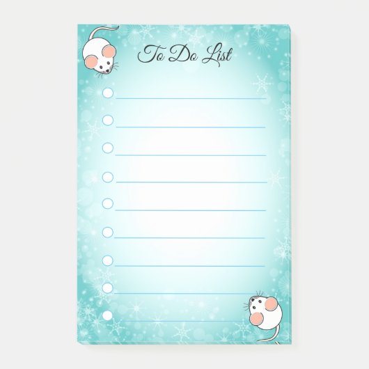 かわいい白いネズミオンターコイズ&ホワイトライン ポストイット (正面)