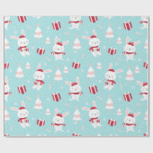 かわいい白いバニーのクリスマスパターン ラッピングペーパー (フラット)