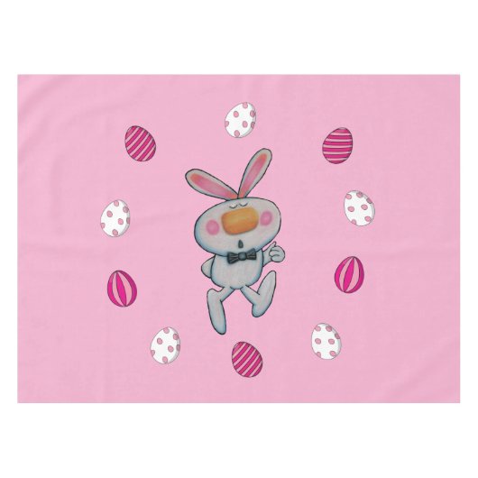 かわいい白いバニーの親指をピンクに染めたイースターエッグ テーブルクロス (正面(横))