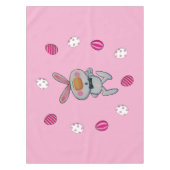 かわいい白いバニーの親指をピンクに染めたイースターエッグ テーブルクロス (正面)