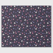 かわいい白いバニーウサギと花の模様 ラッピングペーパー (フラット)