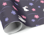 かわいい白いバニーウサギと花の模様 ラッピングペーパー (ロールコーナー)