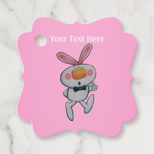 かわいい白いバニーオレンジ色の鼻ピンクに親指を立てる フェイバータグ (正面)