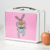 かわいい白いバニーオレンジ色の鼻ピンクに親指を立てる メタルランチボックス (インサイチュ)