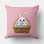 かわいい白いバニーカラフルイースターエッグ狩りバスケット クッション (正面)