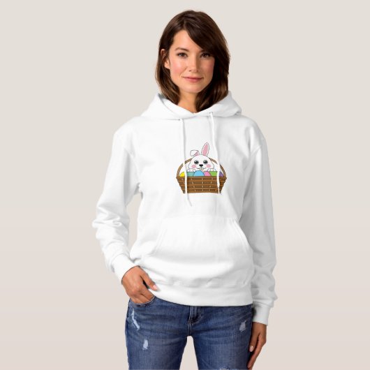 かわいい白いバニーカラフルイースターエッグ狩りバスケット パーカ (正面フル)