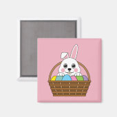かわいい白いバニーカラフルイースターエッグ狩りバスケット マグネット (正面/裏面)