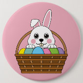 かわいい白いバニーカラフルイースターエッグ狩りバスケット 缶バッジ (正面)
