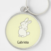 かわいい白いバニーパーソナライズされたの名前イエロー キーホルダー (正面)