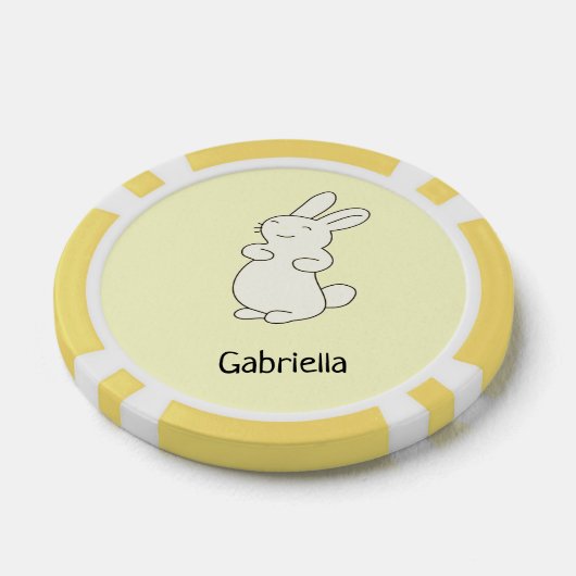 かわいい白いバニーパーソナライズされたの名前イエロー ポーカーチップ (シングル)