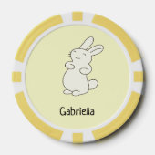 かわいい白いバニーパーソナライズされたの名前イエロー ポーカーチップ (正面)