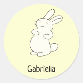 かわいい白いバニーパーソナライズされたの名前イエロー ラウンドシール