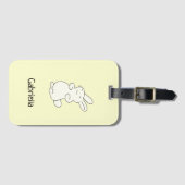 かわいい白いバニーパーソナライズされたの名前イエロー ラゲッジタグ (正面横)