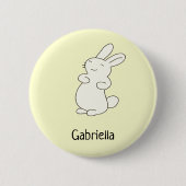 かわいい白いバニーパーソナライズされたの名前イエロー 缶バッジ (正面)
