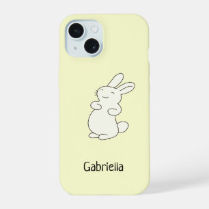 かわいい白いバニーパーソナライズされたの名前イエロー iPhone 15ケース