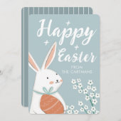 かわいい白いバニーフラワーイースター シーズンカード (正面/裏面)