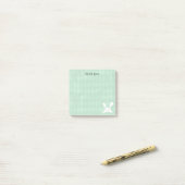 かわいい白いバニーラビットハーレクインパターン | Green ポストイット (デスク上)