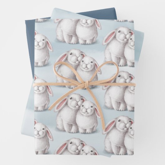 かわいい白いバニーラビットブルーウィンタークリスマス ラッピングペーパーシート (インサイチュ)