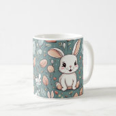 かわいい白いバニー模様 コーヒーマグカップ (正面右)