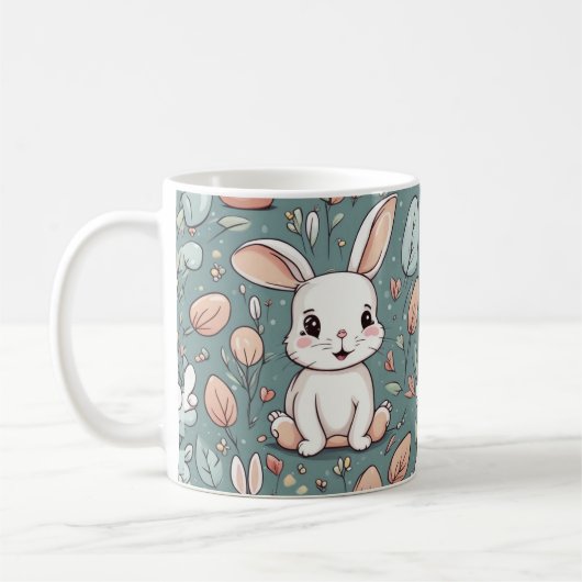かわいい白いバニー模様 コーヒーマグカップ (左)