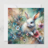 かわいい白いバニー水の色の花グリッター復活祭 シーズンカード (正面)