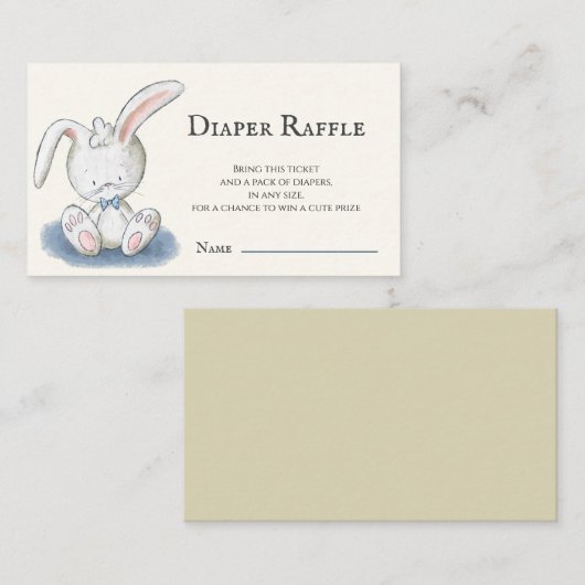 かわいい白いバニー赤ちゃんシャワーおむつラッフル エンクロージャーカード (正面/裏面)