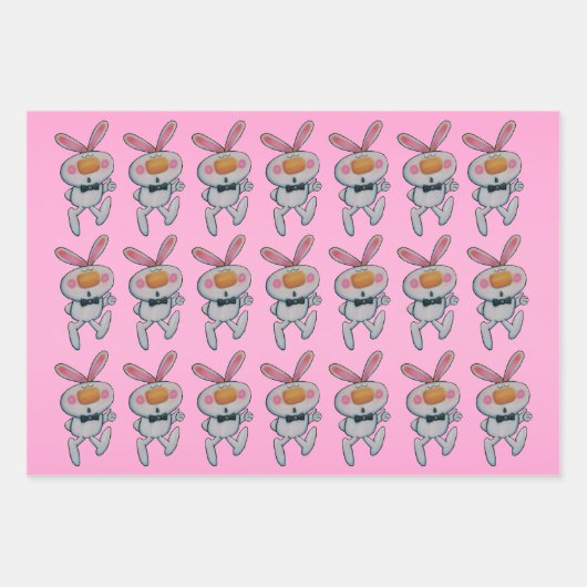 かわいい白いバンニーオレンジの鼻ピンクアップ親指 ラッピングペーパーシート (正面)