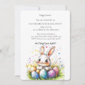 かわいい白いバンニ持ち卵とエッグ狩り 招待状 (正面)