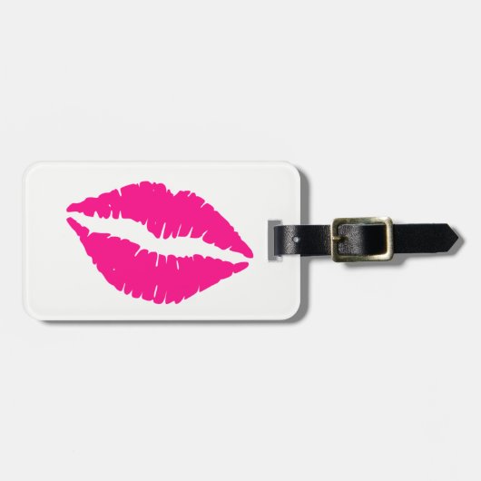 かわいい白いピンクのキス模様ネックタイ ラゲッジタグ (正面横)