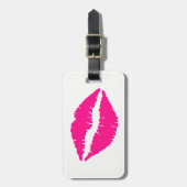 かわいい白いピンクのキス模様ネックタイ ラゲッジタグ (正面縦)