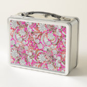 かわいい白いピンクのペイズリー メタルランチボックス (裏面)