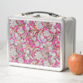 かわいい白いピンクのペイズリー メタルランチボックス (インサイチュ)