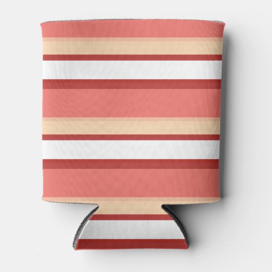 かわいい白いピンクストライプ色 缶クーラー (正面)