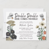 かわいい白いフローラツインズ秋ハロウィンベビーシャワー 招待状 (正面)