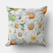 かわいい白いフローラヴィンテージ水彩デイジー クッション (正面)