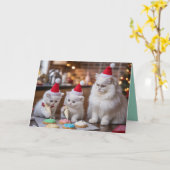 かわいい白いペルシャ猫のクリスマスクッキーカード カード (黄色い花)