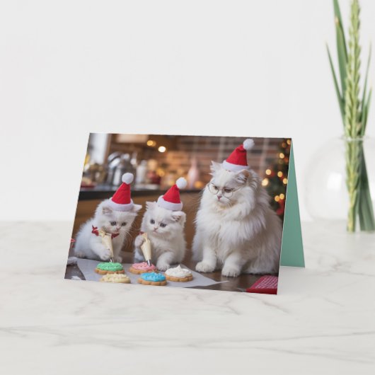 かわいい白いペルシャ猫のクリスマスクッキーカード カード (正面)