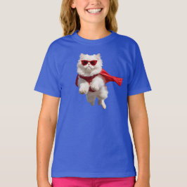 かわいい白いペルシャ猫のスーパーヒーロー子供Tシャツ Tシャツ