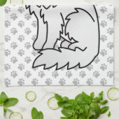 かわいい白いペルシャ風のキャラクター猫イラスト キッチンタオル (折り畳み)